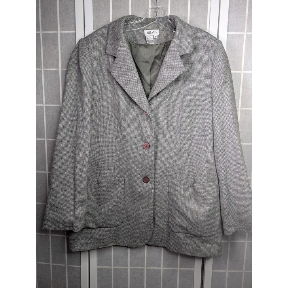 Vintage Milano Women's Blazer 16 Cashmere Wool Blend Pockets Three Button Gray